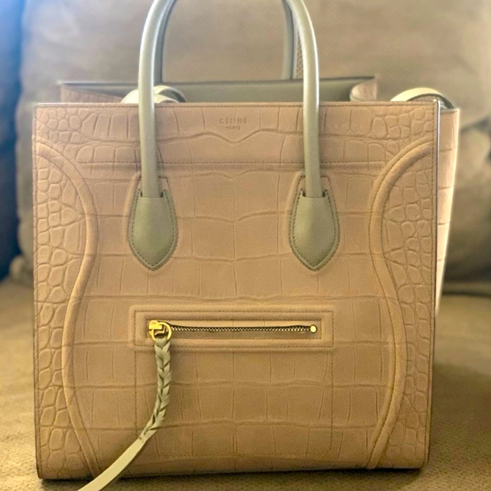 Celine Crocodile Embossed NWT Nubuck Medium Phantom. Luggage Beige